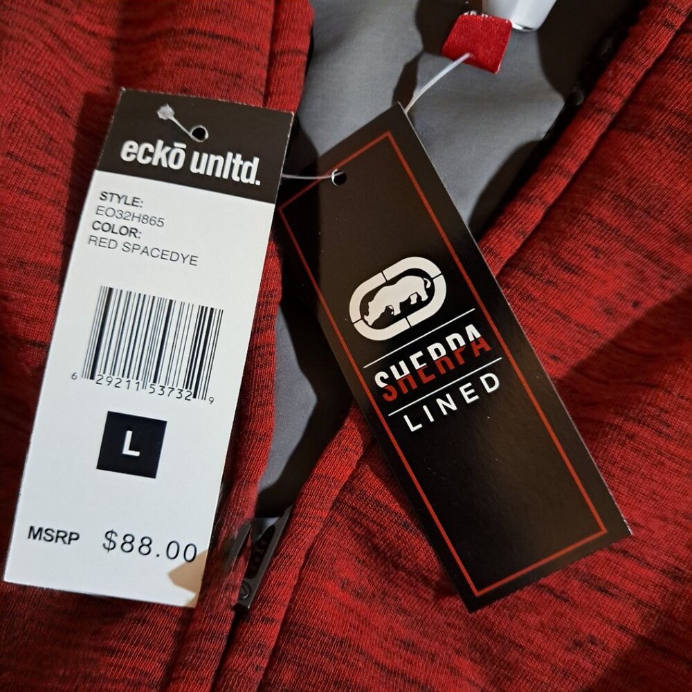 Men’s Ecko Unlimited Hooded Fleece Top Red  Large NWT - Picture 8 of 13